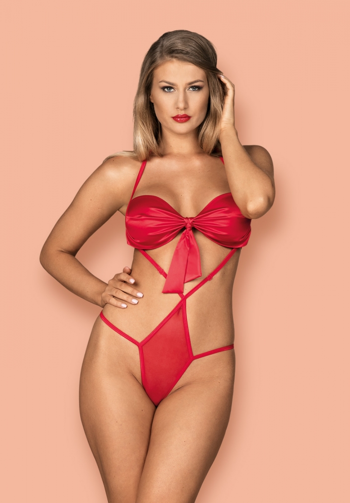 Соблазнительное боди "Obsessive Giftella" красное, L/XL 